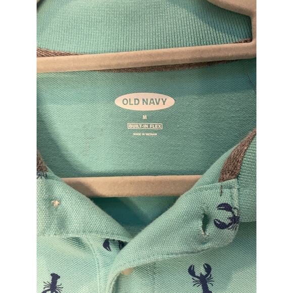 Old Navy Men's Classic Fit Pique Polo M Lobster Print Turquoise - Picture 2 of 10
